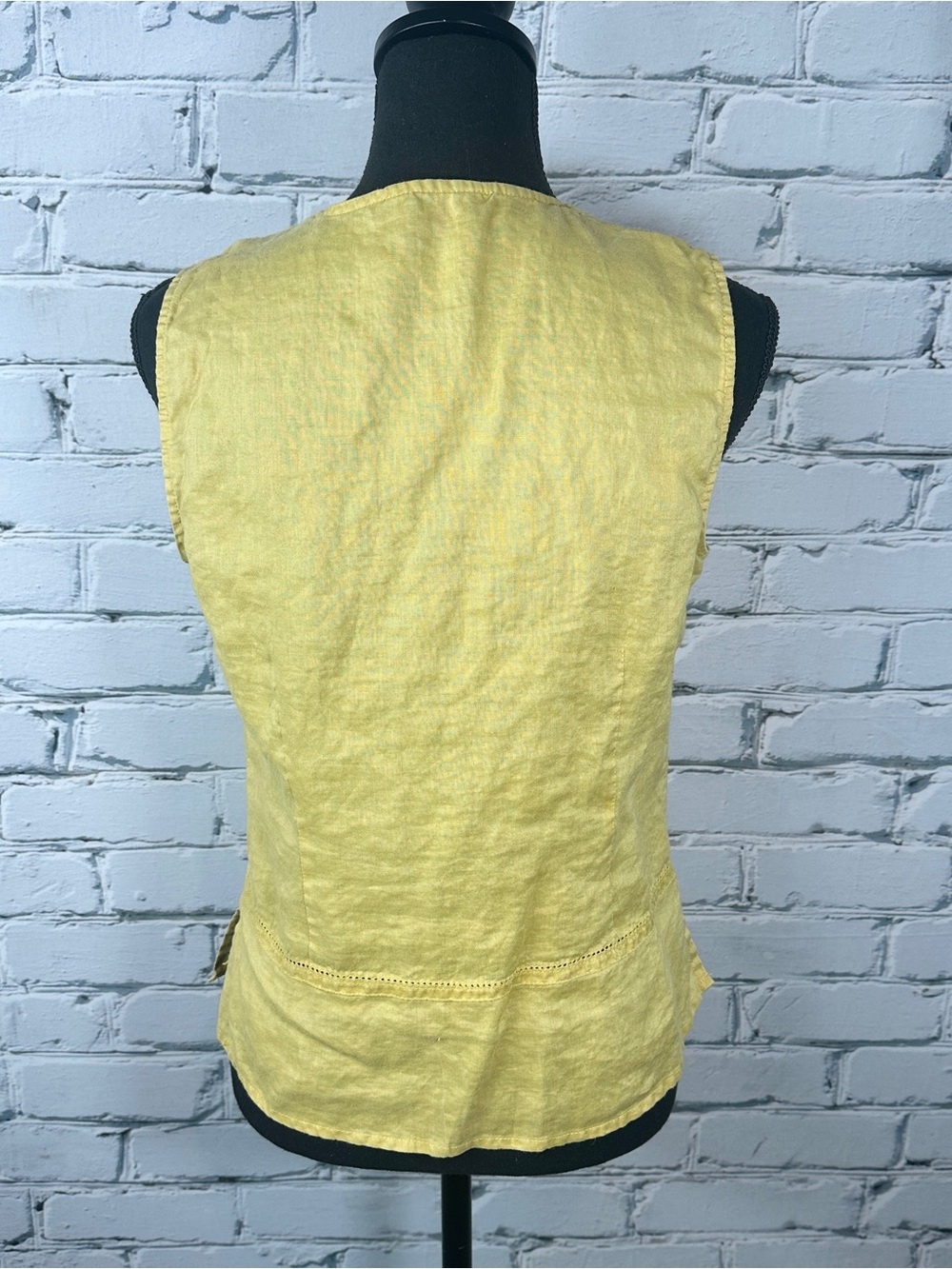 Cleopatra Linen Sleeveless Blouse Button Front XL Yellow Lagenlook Boho Festival - Picture 3 of 13